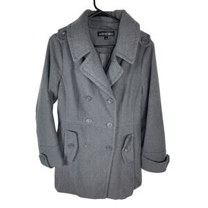 Ambiance Apparel Womens Gray Peacoat L Double-Breasted Button Closure Size L